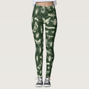 Leggings Crème et vert des insectes scientifiques d'antiqu
