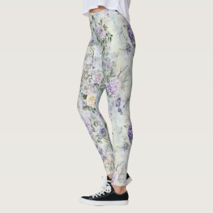 Leggings Crème Fleur Romantique Lavande Violet