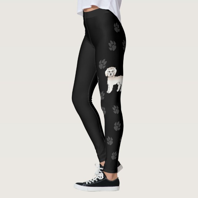 Leggings Crème Mini Goldendoodle Dessin Chien et Pâtes (Gauche)