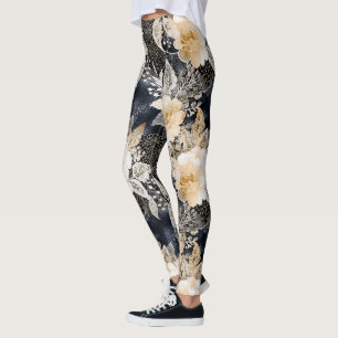 Leggings Crème noire sauvage Léopard Animal Floral