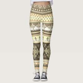 Leggings Crème Tribale Ethnique Tons Terre Brown Olive Khak