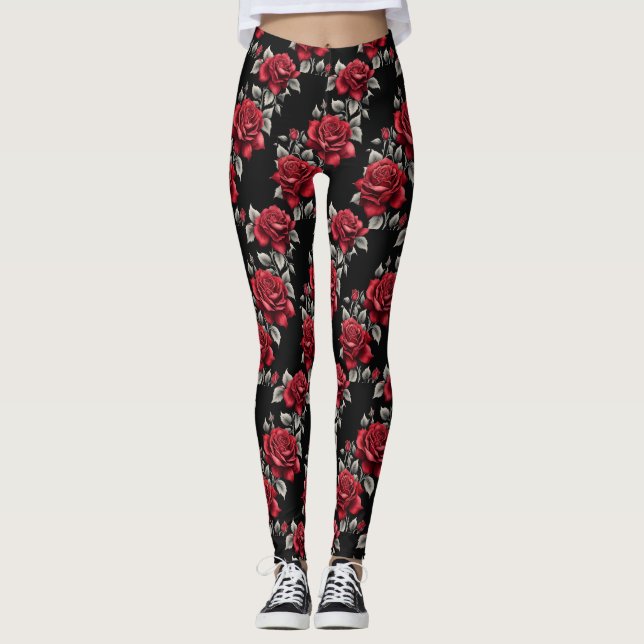 Leggings Crimson Rose argent Feuille gothique (Devant)
