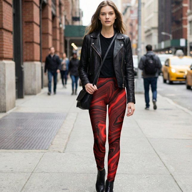 Leggings Crimson Vortex Marble: Bold Red and Black Swirl (Créateur téléchargé)
