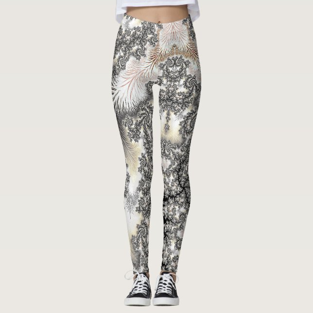 Leggings Cristaux de glace en argent gelé Look Fractal Art  (Devant)