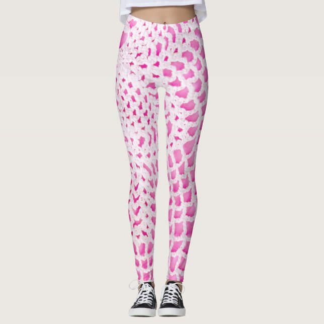 Leggings Crochet blanc sur rose (Devant)