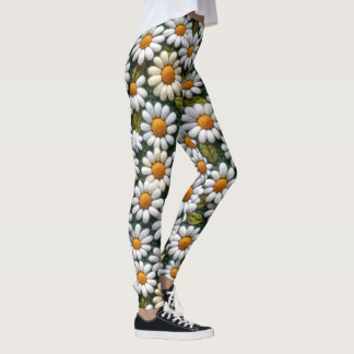 Leggings Crochet White Daisies Spring Wildflowers