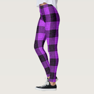 Leggings Croisillon à carreaux noir et violet de style buff