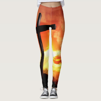Leggings Croix religieuse de Pâques au coucher du soleil