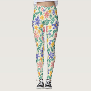 Leggings Croquis de fleur sauvage vintage (1)