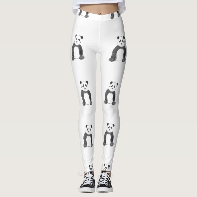 Leggings Croquis de panda en noir et blanc (Devant)