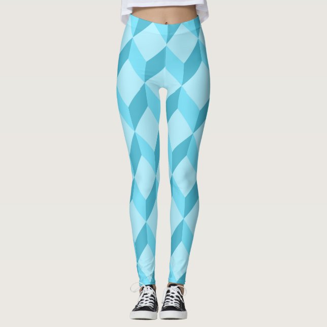 Leggings Cubes bleu Aqua 3D géométriques (Devant)