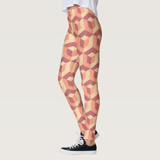 Leggings Cubes géométriques Brown et beige Motif (Gauche)