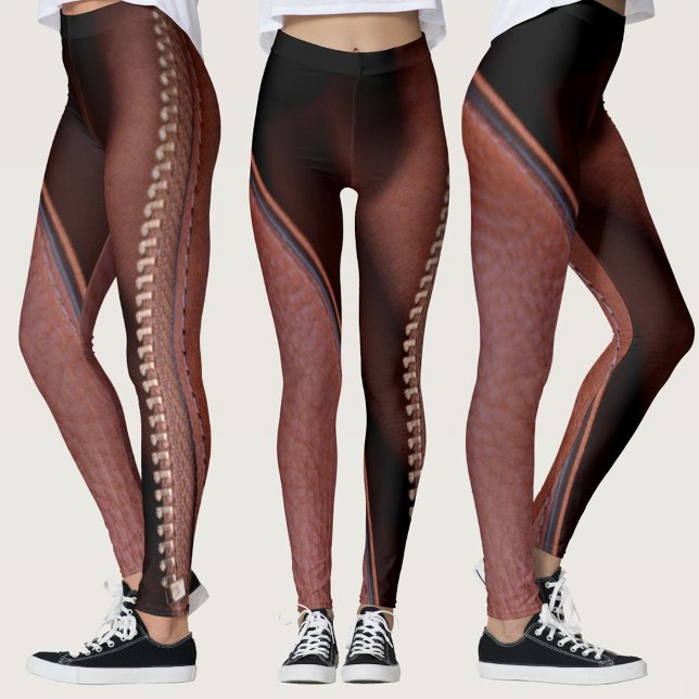 Leggings Cuir Brun Faux Dézippé Sensuel (Créateur téléchargé)