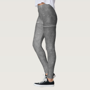 Leggings Cuir Gris Avec Un Monogramme Chic À La Seam Person
