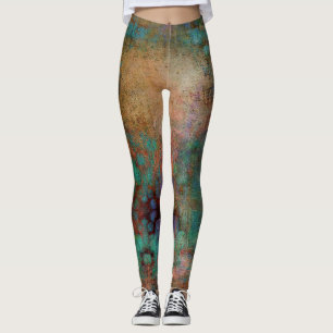 Leggings Cuivre, Turquoise et Magenta Abstrait