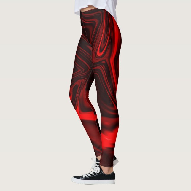 Leggings Curvas, ondulações vermelhas em fundo preto. (Gauche)