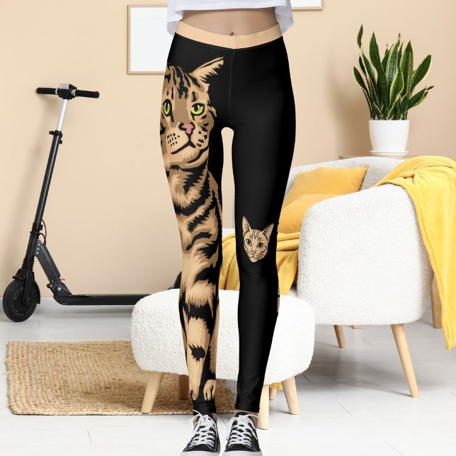 Leggings Customisé Cute Chat Animaux Animaux de pêche Black (Créateur téléchargé)