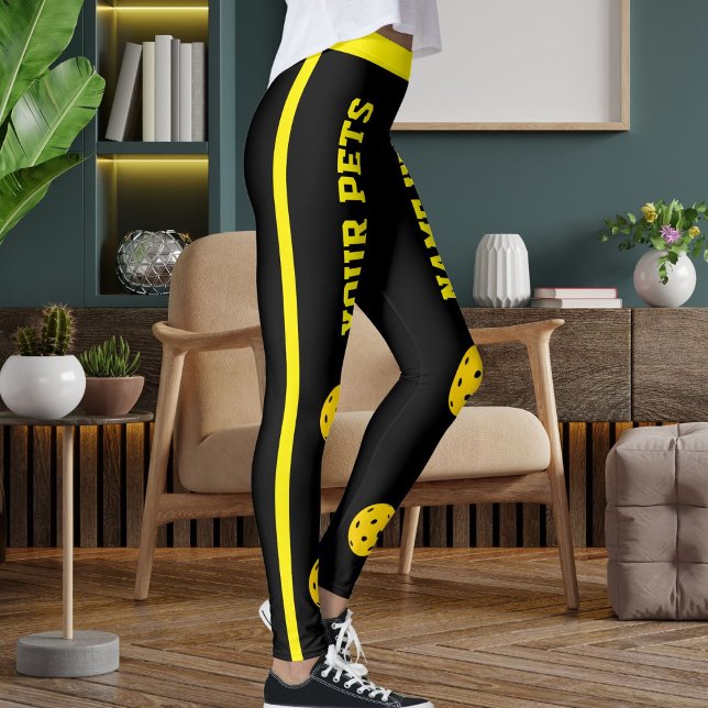 Leggings Customized Pet Mom Pickleball Black Yellow Stripes (Créateur téléchargé)