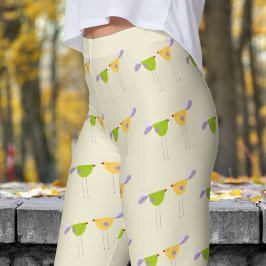 Leggings Cute Blanc Cornsilk Deux Petits Oiseaux Motif