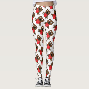 Leggings Cute Brown Ours Coeur Aimer Vous Valentines motif