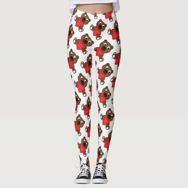 Leggings Cute Brown Ours Coeur Aimer Vous Valentines motif (Devant)