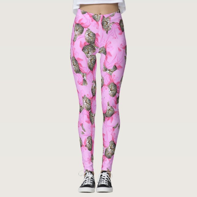 Leggings Cute Chat dans un Motif Casquette rose Random (Devant)