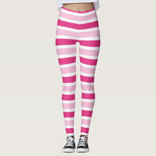 Leggings Cute Chic Classic Rose, Hot Rose & White Stripes (Devant)