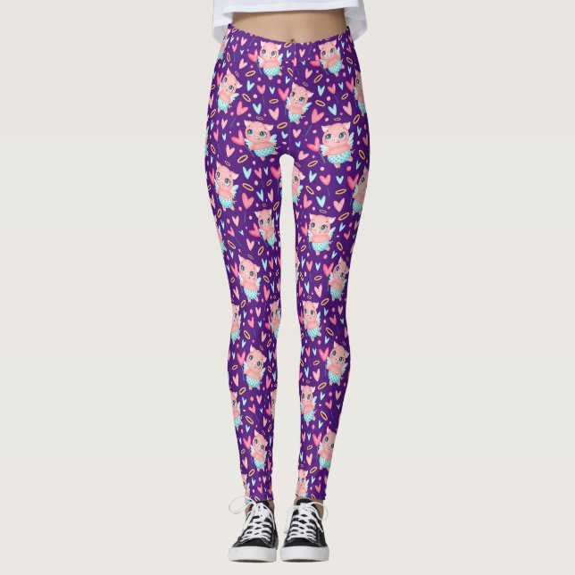 Leggings Cute Cupid Cochon Whit Hearts Motif (Devant)