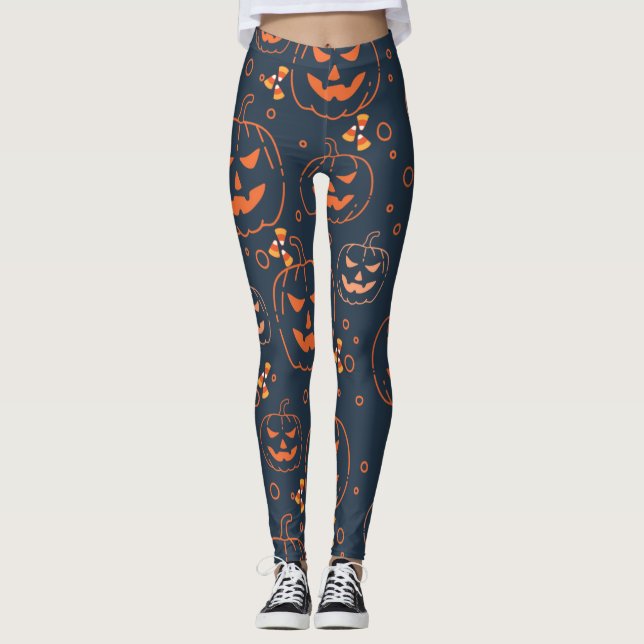 Leggings Cute Éffrayant Effrayant Halloween Citrouilles et  (Devant)