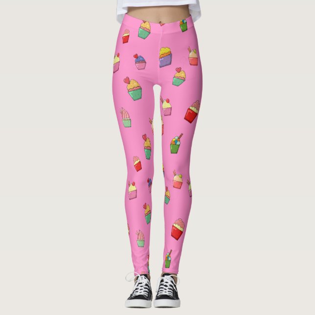 Leggings Cute Motif de cupcake rose fille (Devant)