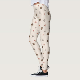Leggings Cute Motif forestier de Hérisson et Champignons