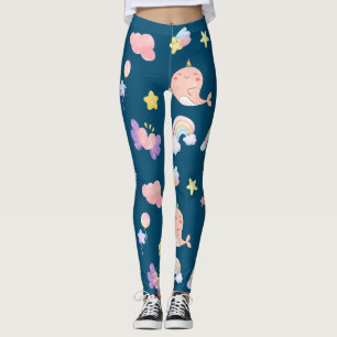 Leggings Cute Narwhal Fish Unicorn Arc en ciel fille Motif
