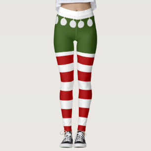 Leggings Cute Noël Elf Stripes Amusant Costume de Tassel