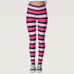 Leggings Cute Preppy Modern rose & Black Stripes