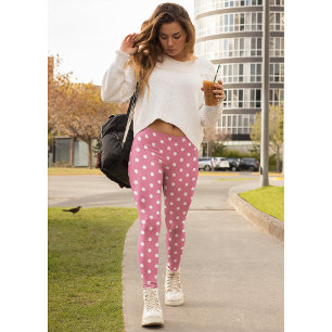 Leggings Cute Rose Blanc Pois Motif Chic Mode