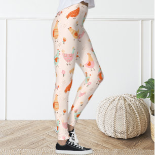 Leggings Cute Rose Bleu Hen Poulet Légendes Florales