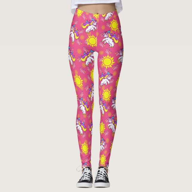 Leggings Cute rose chaud Sunny Unicorn Design Motif (Devant)