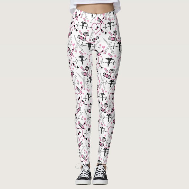 Leggings Cute rose Stethoscope Infirmière | Docteur Motif E (Devant)