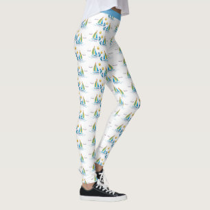 Leggings Cute Stylish Nautique Voilier Bleu Voiles Yoga