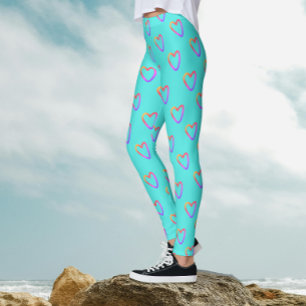 Leggings Cute tendance Turquoise Rainbow Love Hearve Motif
