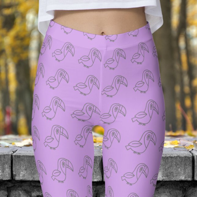 Leggings Cute Ube Toucan Motif d'oiseaux (Tocan Bird on Bright Ube)