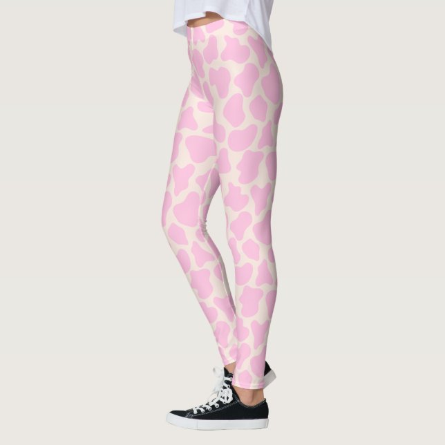Leggings Cute Vache Poster de animal Motif esthétique rose (Gauche)