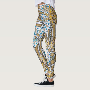 Leggings cyclamen bleu art nouveau fleur botanique