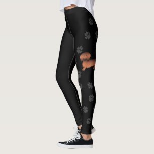 Leggings Dachshund de dessin animé à poil long rouge sablé 