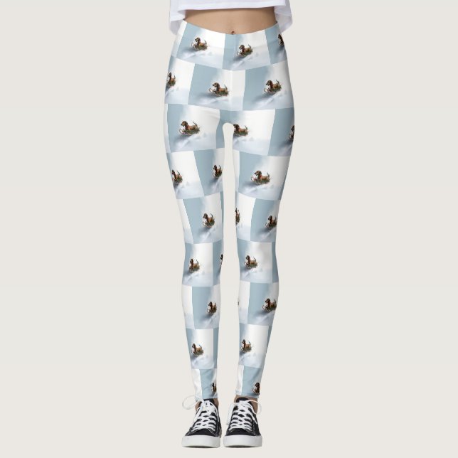 Leggings Dachshund hiver neige de Noël (Devant)