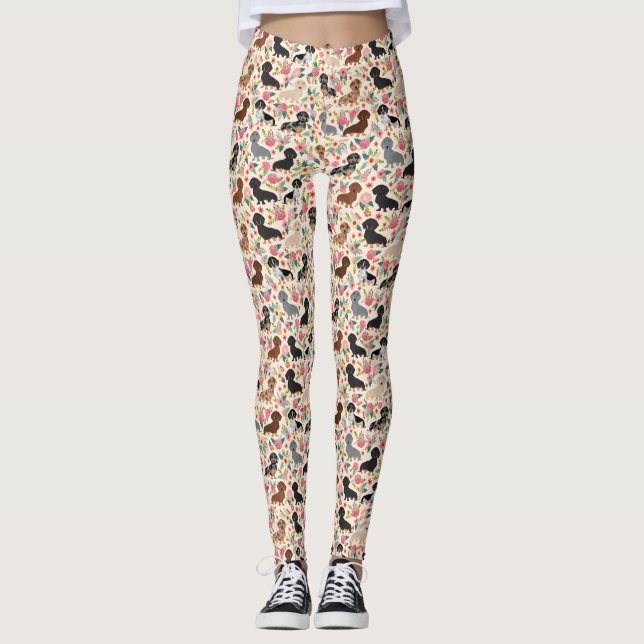 Leggings Dachshund, légume de chien floral (Devant)