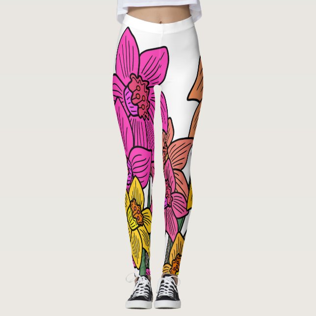 Leggings Daffodils colorés Fleurs Design (Devant)