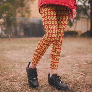 Leggings Dahlia jaune motif floral sur rouge