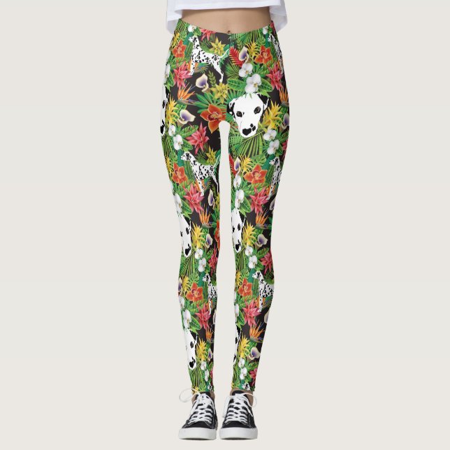 Leggings Dalmatie Tropical Floral Jungle Chien Dalmatie (Devant)