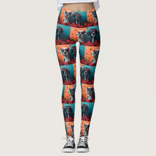 Leggings Dalmatien avec des roses du coeur Saint-Valentin 